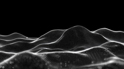 Abstract digital wave of particles flows across a dark background, symbolizing futuristic technology, data movement, AI intelligence, and the interconnected fabric of modern communication systems.

