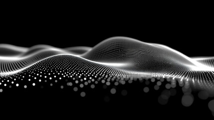 Abstract digital wave of particles flows across a dark background, symbolizing futuristic technology, data movement, AI intelligence, and the interconnected fabric of modern communication systems.

