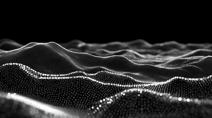 Abstract digital wave of particles flows across a dark background, symbolizing futuristic technology, data movement, AI intelligence, and the interconnected fabric of modern communication systems.


