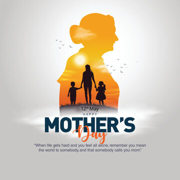 happy mothers day with mom and children back view. abstract vector illustration design