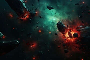 Wall Mural - cosmic nebula with glowing asteroids in deep space. celestial bodies and stellar explosions. astrono