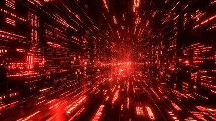 Futuristic digital binary code matrix symbolizes the complexity of data networks and the flood of information in the modern technological era, reflecting connectivity, analysis, and innovation.

