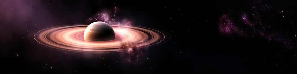Wall Mural - saturn-like planet with luminous rings in deep space. cosmic gas giant surrounded by glowing celesti