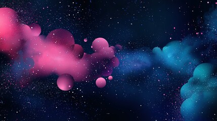 Wall Mural - a group of pink and blue bubbles float in a dark blue and pink space with stars and clusters
