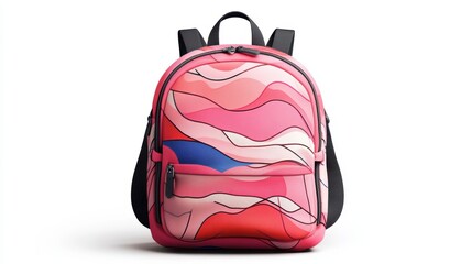 pink backpack with eye-catching abstract graphic design, durable construction, and ergonomic straps,