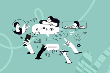 Fototapete - Creative illustration of social media, communication, teamwork. Vector concept for web banner, social media banner, business presentation, marketing material. 