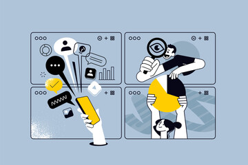 Wall Mural - creative illustrations of social network, mobile apps and services, searching and data analytics. ve