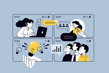 Wall Mural - Creative illustrations of human resources, career, startup, conference call, management. Vector concepts for web banner, social media banner, business presentation, marketing material. 