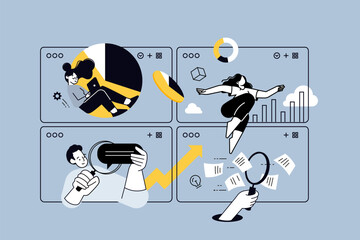 Wall Mural - creative illustrations of seo, report, analytics and analysis, business documents. vector concepts f