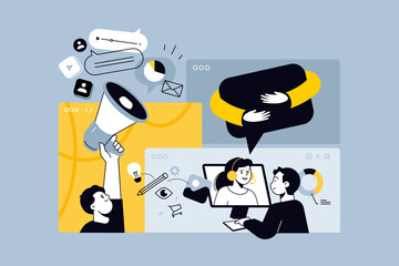 Wall Mural - creative illustrations of digital marketing, technical support, communication. vector concepts for w