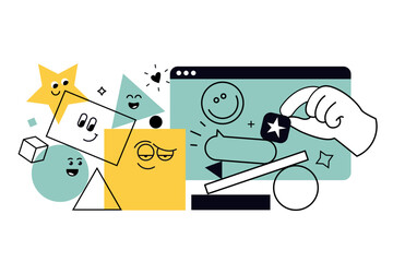 Wall Mural - creative illustration of star rating, review, social media. vector concept for web banner, social me