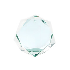 Poster - Geometric Glass Sculpture, A Clear Object, Refracting Light, Plain Backdrop. Modern Art, Precision Cut, Clean Design. Crystal Shape, Minimalist Style, Studio Shot, Single Item.