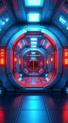 Wall Mural - glowing round illuminated lines with motion blur represent futuristic speed connectivity and infinit