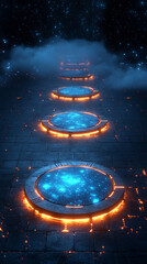 Wall Mural - glowing round illuminated lines with motion blur represent futuristic speed connectivity and infinit