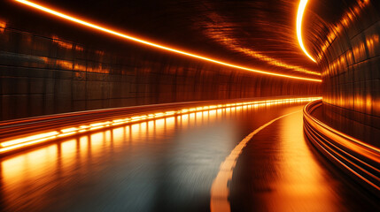 Wall Mural - glowing round illuminated lines with motion blur represent futuristic speed connectivity and infinit