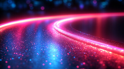 Wall Mural - glowing round illuminated lines with motion blur represent futuristic speed connectivity and infinit