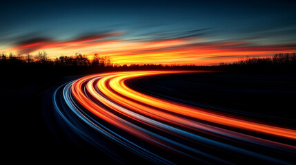 Wall Mural - glowing round illuminated lines with motion blur represent futuristic speed connectivity and infinit