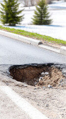road maintenance - temporary asphalt patch covering large pothole on rural highway
