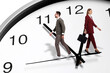 © New Africa - Businesspeople walking on hand of clock on white background. Time management, project deadline