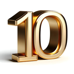 Fototapete - 3d golden number 10 isolated white