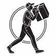 ©  MST RABEYA  BEGUM - Delivery Man Carrying Package Silhouette Within Circular Frame Express Shipping Service
