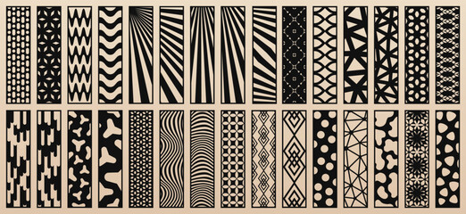 Aufkleber - Big vector set of 30 templates for laser cut, CNC, plotter. Unique design with abstract geometric patterns, trendy new ornaments. Stencil for cutting of wood, paper, metal, plastic. Aspect ratio 1:4