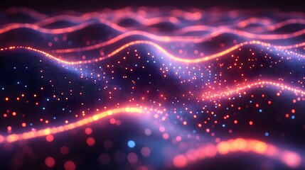 Leinwandbilder - Abstract digital art featuring glowing red and blue particles forming dynamic waveforms. A vibrant, technological visual. Digital Abstract Data Stream secure transaction