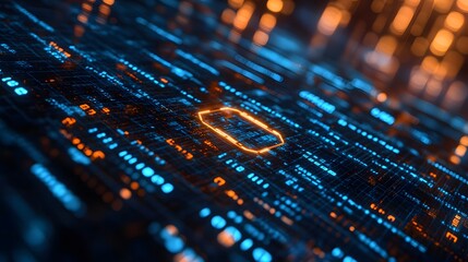 Aufkleber - Abstract image of a digital circuit board with glowing neon lines. Represents technology and the future. Digital Abstract Data Stream secure transaction Neon Glow in Cyberspace