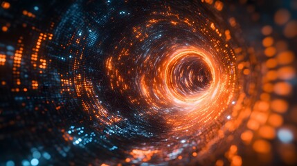 Leinwandbilder - Abstract digital artwork depicting a swirling tunnel of light and data. Digital Digital Vortex: A Journey Through Cyberspace. Digital lock made of glowing circuit