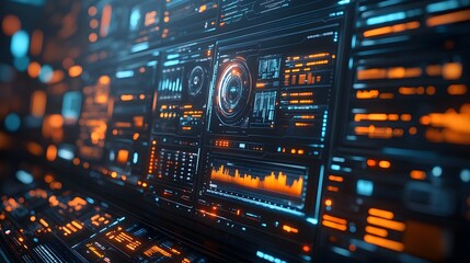 Leinwandbilder - An image depicting a futuristic technological interface, showcasing vibrant displays of data and information. Digital hackers dashboard. Futuristic Technology Interface display tracking