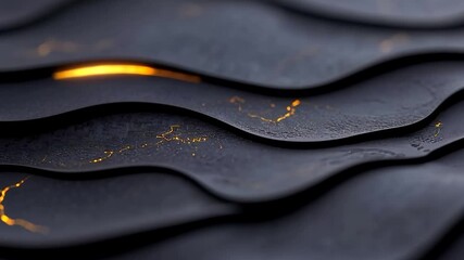 Abstract Dark Gray Layered Wave Pattern With Golden Highlights And Metallic Texture