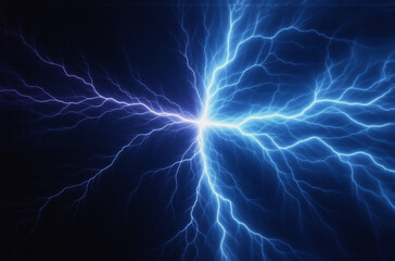 Fototapete - Intricate blue electrical discharge, branching fractal patterns against a dark background.  A mesmerizing display of energy and power.