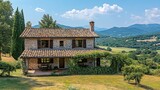 An old stone farmhouse nestled in a picturesque countryside