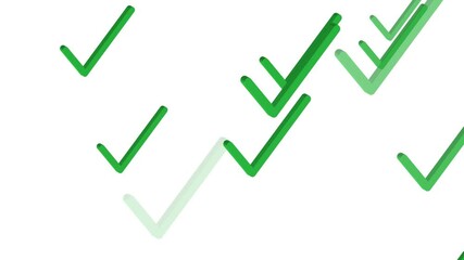 Animation of several green check marks floating on a white background