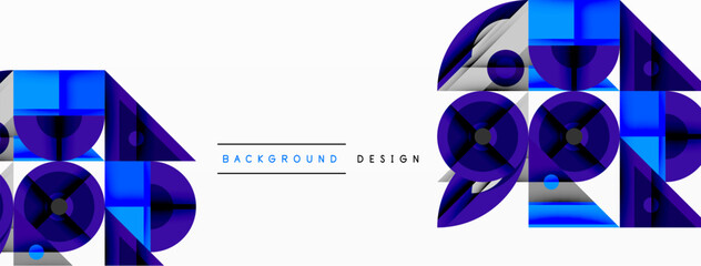 Fototapete - Abstract geometric shapes, blue purple tones, modern design elements. Minimalist composition, clean lines, dynamic pattern.