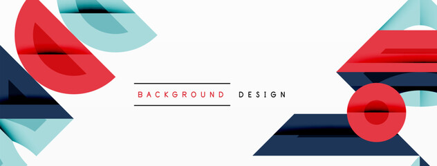 Poster - Abstract geometric shapes, red, blue, teal. Minimalist design with clean lines, white space. Modern background element for projects.
