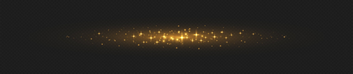 Wall Mural - golden glowing line with stars and sparkles. flash effect with shiny magic star glitter. neon beam w