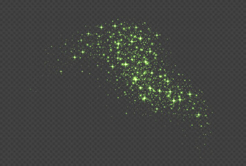 Wall Mural - green sparkling stars, shiny particles light effect, transparent flying stardust texture, abstract t
