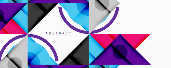 Aufkleber - Geometric shapes overlap, creating vibrant abstract composition. Colors include purple, blue, pink, gray, black. Modern design element.