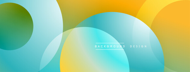Fototapete - Abstract background. Overlapping circles, smooth gradients. Colors include green, blue, yellow, orange. Modern design element.
