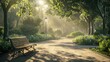 © hasanstudio - Park pathway sunlight lush trees