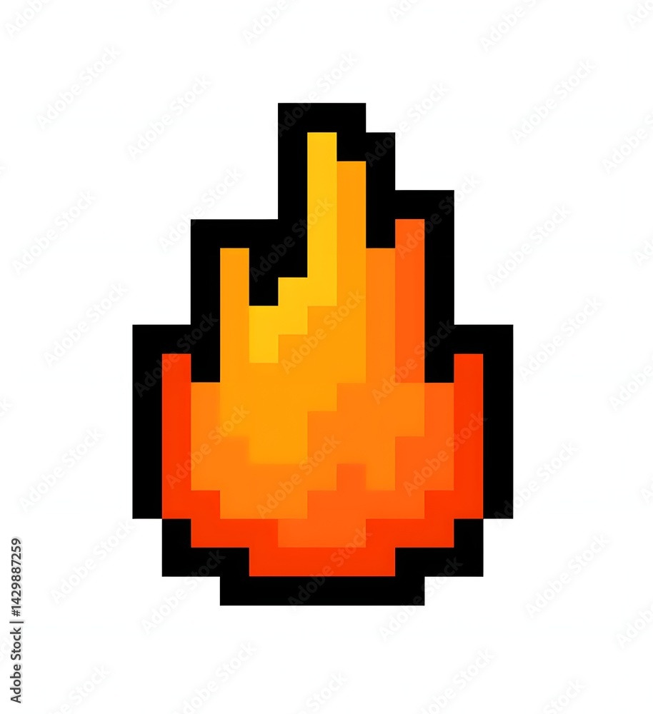 Pixel Art Flame Icon A Digital Fire Illustration with Bold Outlines and ...