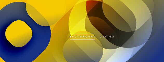 Fototapete - Abstract circles overlap, creating dynamic yellow, blue, brown gradients. Modern design, simple shapes, clean aesthetic.