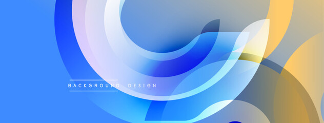Poster - Abstract design features overlapping translucent circles. Blue, yellow hues create modern aesthetic. Minimalist composition, smooth gradients present.