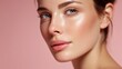 © zhongyou - Radiant young woman with glowing skin and golden accents, embodying natural beauty and serenity