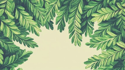 Wall Mural - green fern leaves frame in natural botanical illustration style