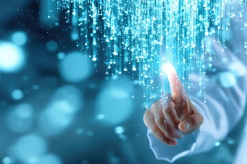 hand touching digital data streams