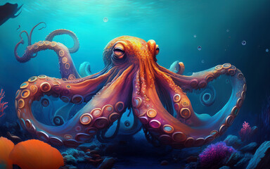 Wall Mural - octopus in aquarium