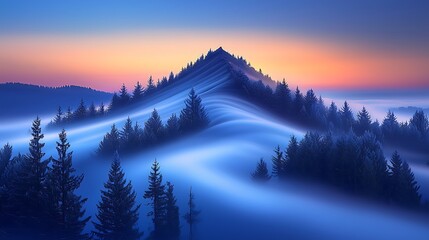 Wall Mural - Misty mountain peak at dawn