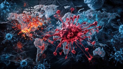 Poster - Global pandemic outbreak world map visualization infographic scientific impact digital art virus spread concept